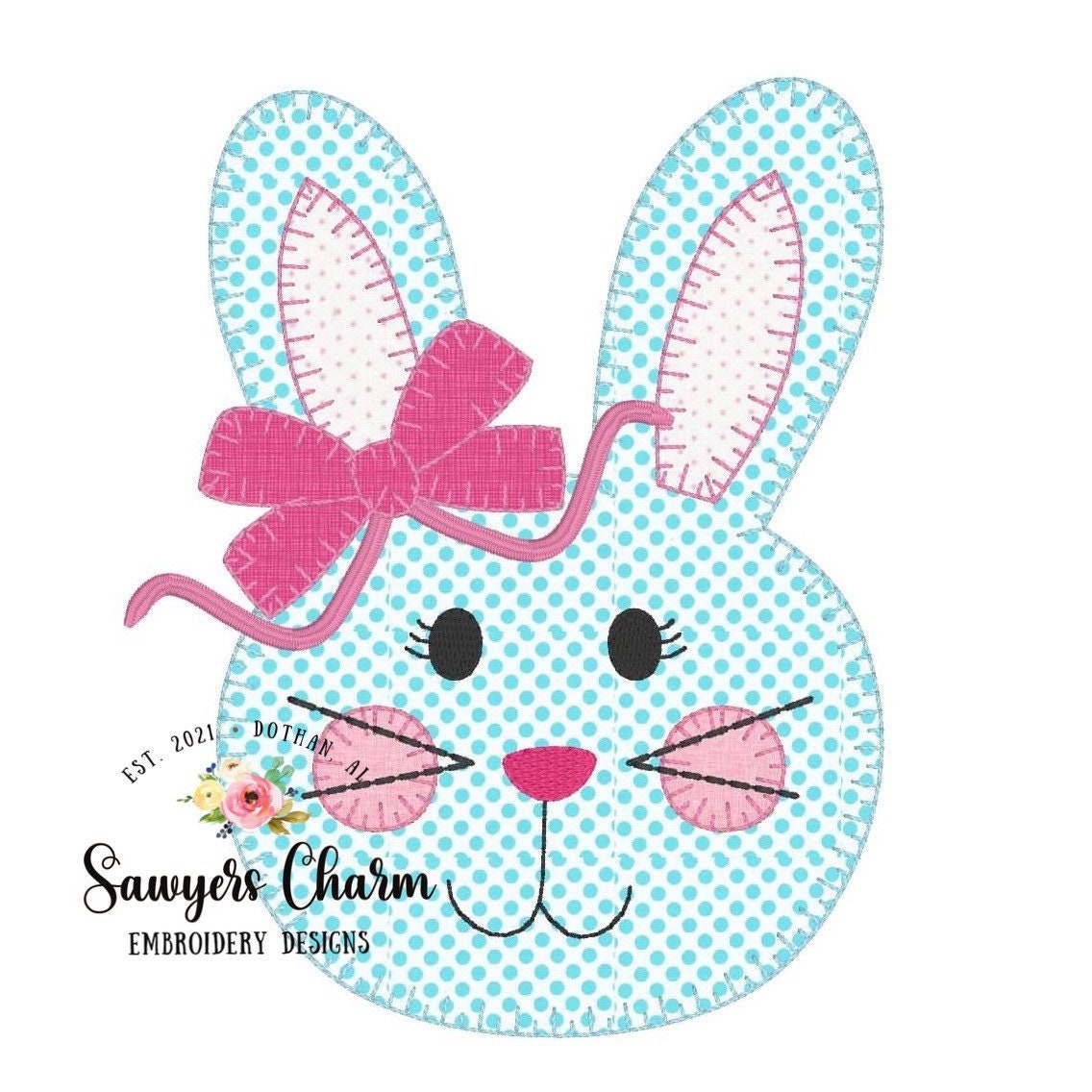 BUNDLE Girl and boy Easter bunny blanket stitch machine applique embroidery design file, quick stitch, with and without bows