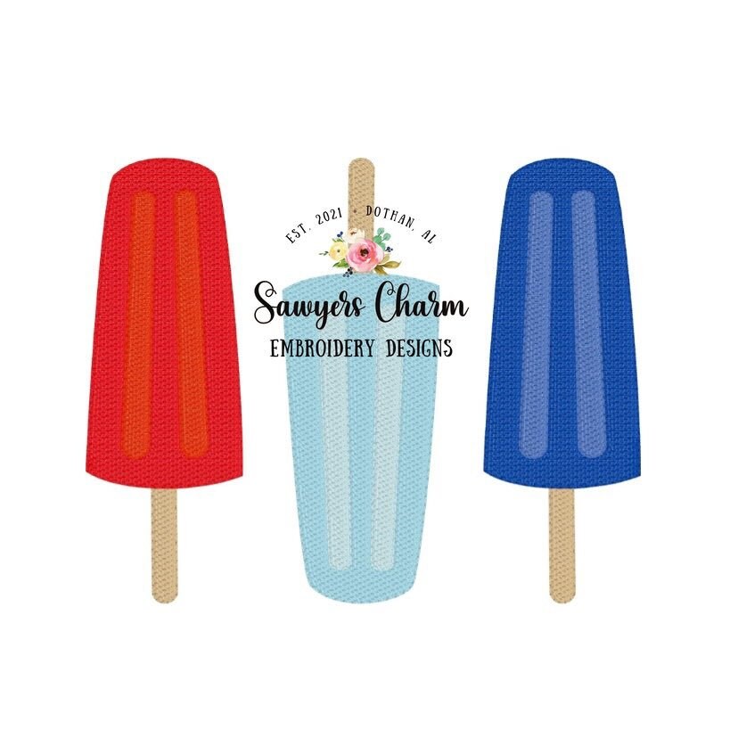 Popsicles trio sketch machine embroidery design file, summer treats, snacks, ice cream, vintage, quick stitch, bean stitch