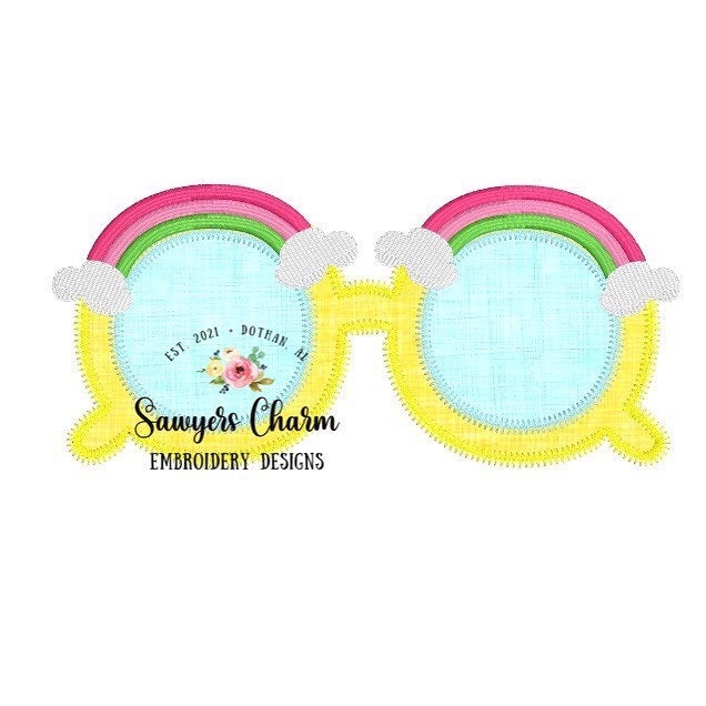 Rainbow zig zag sunglasses vintage/retro applique machine embroidery design file, sunnies, quick stitch, summer shades