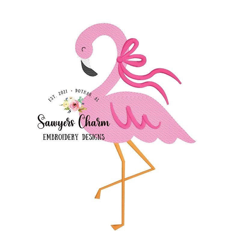 BUNDLE Flamingo with bow zigzag applique and sketch style machine embroidery design file, summer, quick stitch