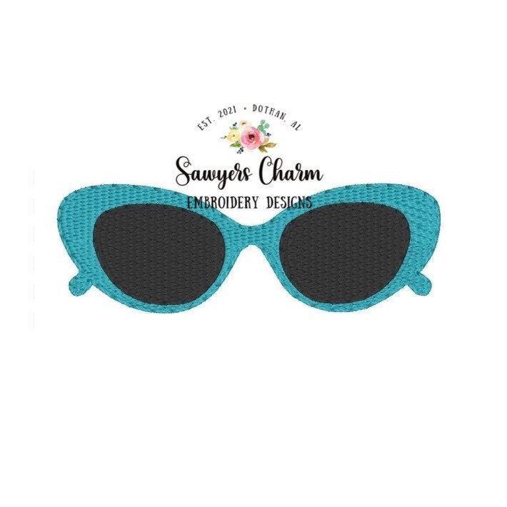 BUNDLE Mini retro summer sunglasses fill stitch machine embroidery design file, sunnies, shades, vintage, heart, flower, cat eye glasses