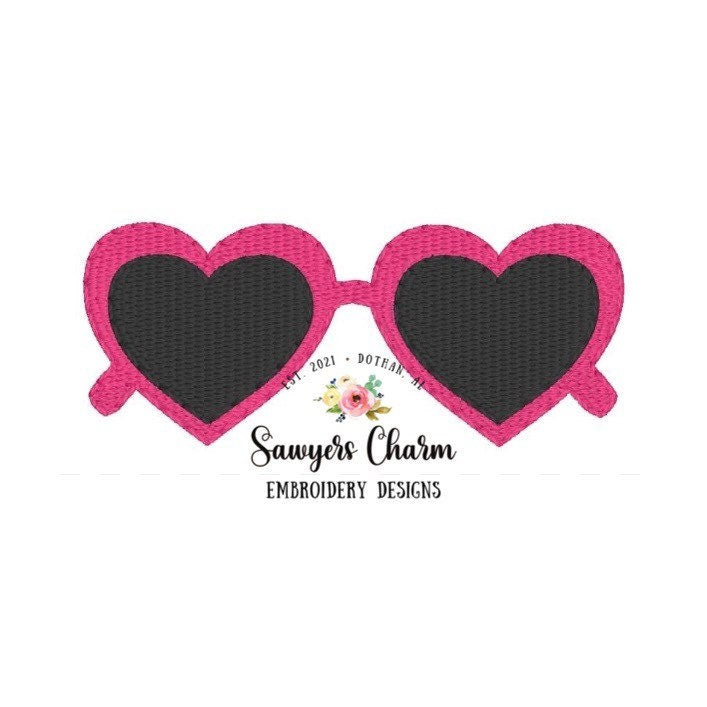BUNDLE Mini retro summer sunglasses fill stitch machine embroidery design file, sunnies, shades, vintage, heart, flower, cat eye glasses