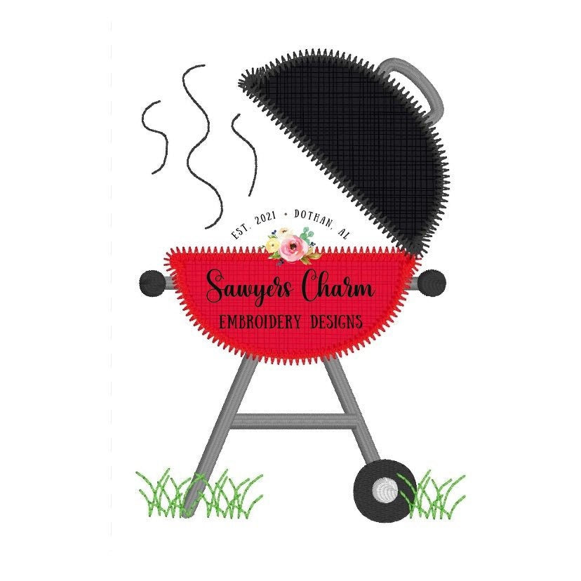 BUNDLE Grill/picnic basket with ants zig zag machine applique design embroidery file, summer, satin stitch, BBQ, grilling outdoors