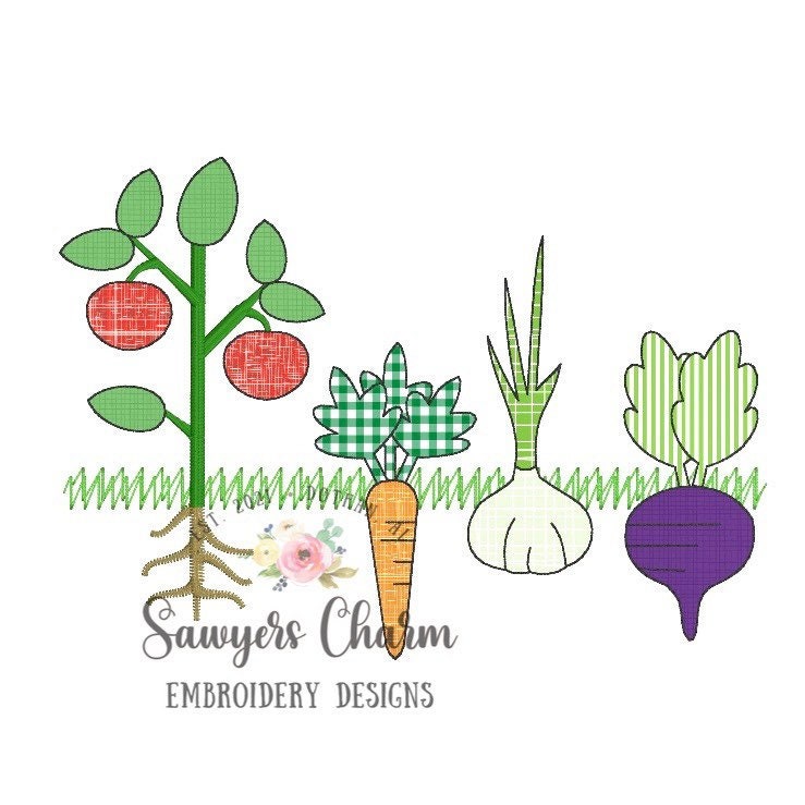 Vegetable garden bean stitch applique machine embroidery design file, quick stitch, fruit, veggies, summer and spring, gardening, plants
