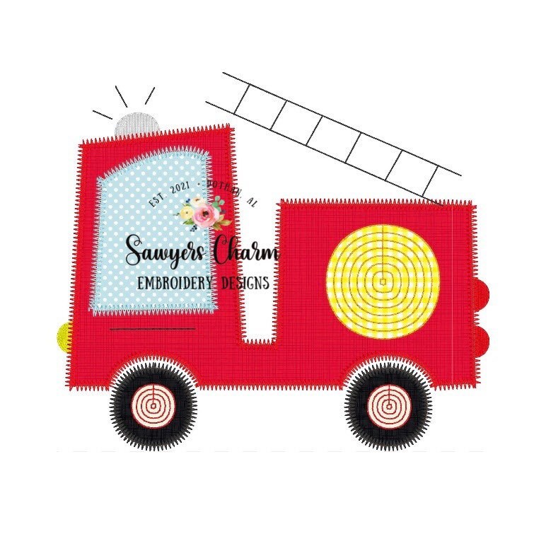 BUNDLE Firetruck zigzag and bean stitch machine applique embroidery file, vintage stitch, quick stitch