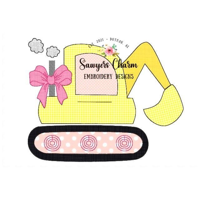 BUNDLE Excavator/digger with and without bow, bean stitch machine applique design embroidery file, quick stitch, construction
