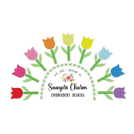 Rainbow tulips sketch stitch machine embroidery design file, quick stitch, spring flowers, bean and satin stitch, summer, floral