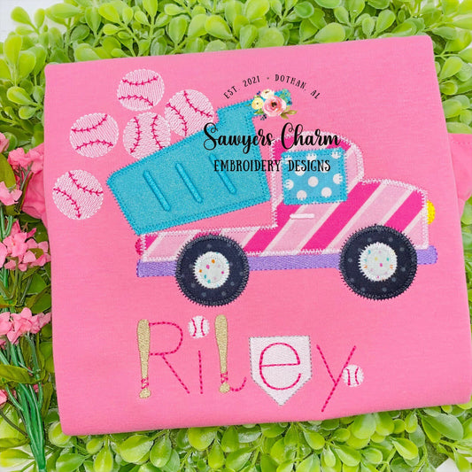 BUNDLE Sports dump truck zig zag machine applique design embroidery file, sketch stitch baseball/bat, football, soccer, tennis, basketball