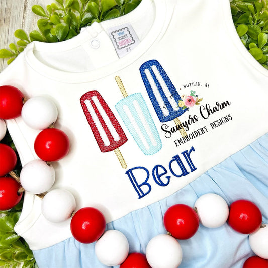 Popsicles trio sketch machine embroidery design file, summer treats, snacks, ice cream, vintage, quick stitch, bean stitch