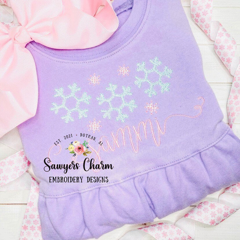 Winter snowflakes trio sketch design machine embroidery file, bean stitch, quick stitch