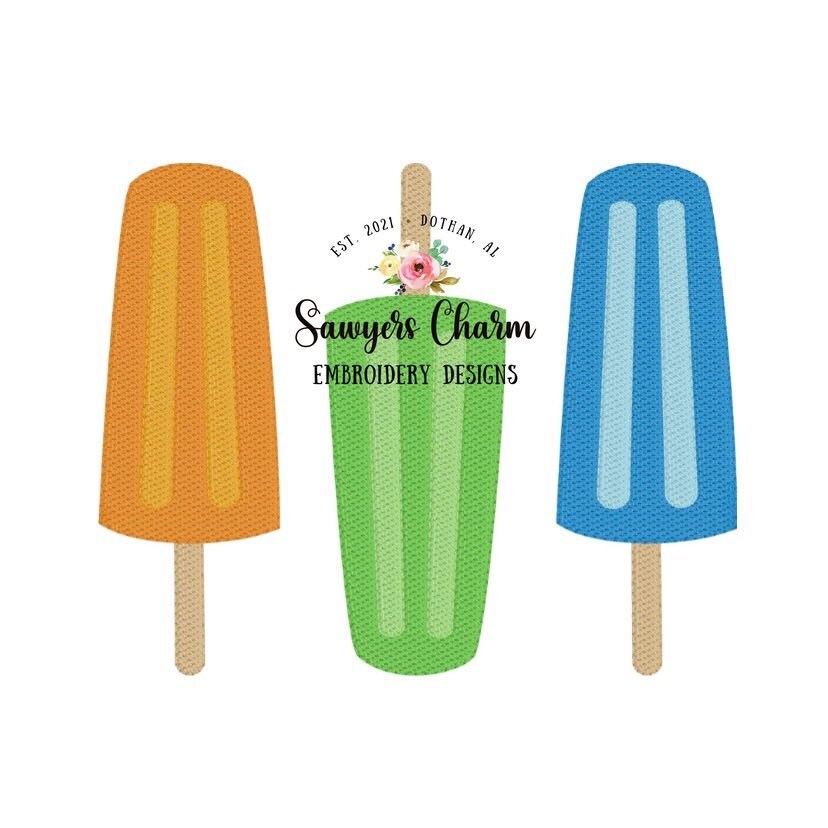Popsicles trio sketch machine embroidery design file, summer treats, snacks, ice cream, vintage, quick stitch, bean stitch