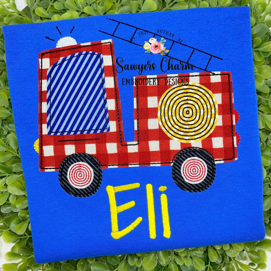 BUNDLE Firetruck zigzag and bean stitch machine applique embroidery file, vintage stitch, quick stitch