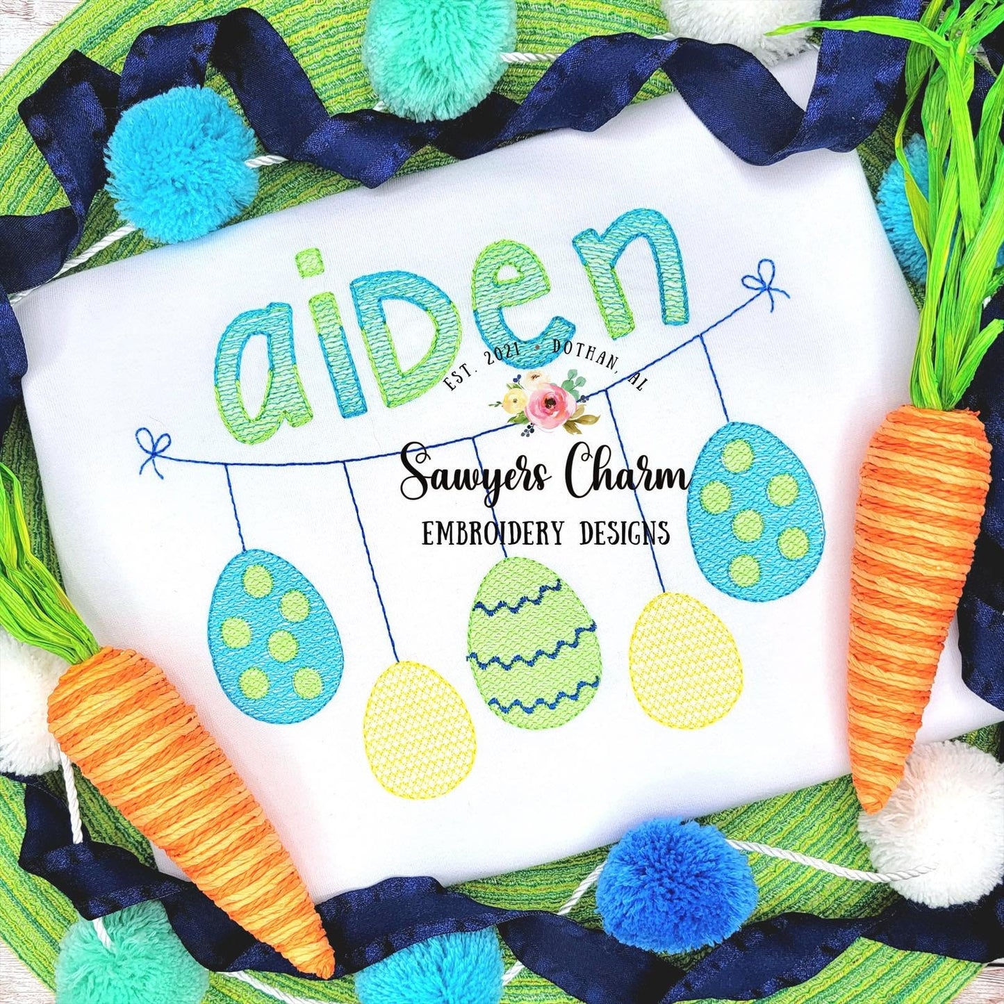 BUNDLE Easter egg bunting banner machine applique embroidery design file, quick stitch, sketch stitch, with and without bows