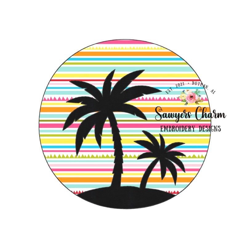 BUNDLE Beach Palm trees silhouette bean stitch applique & sketch stitch, machine embroidery design file, quick stitch, summer, nautical