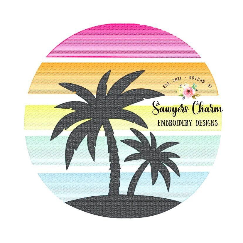 BUNDLE Beach Palm trees silhouette bean stitch applique & sketch stitch, machine embroidery design file, quick stitch, summer, nautical