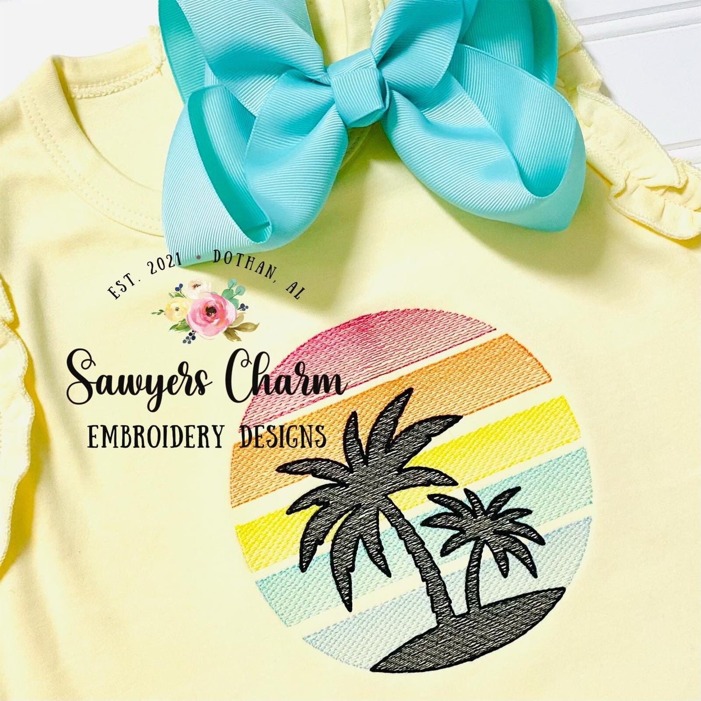 BUNDLE Beach Palm trees silhouette bean stitch applique & sketch stitch, machine embroidery design file, quick stitch, summer, nautical