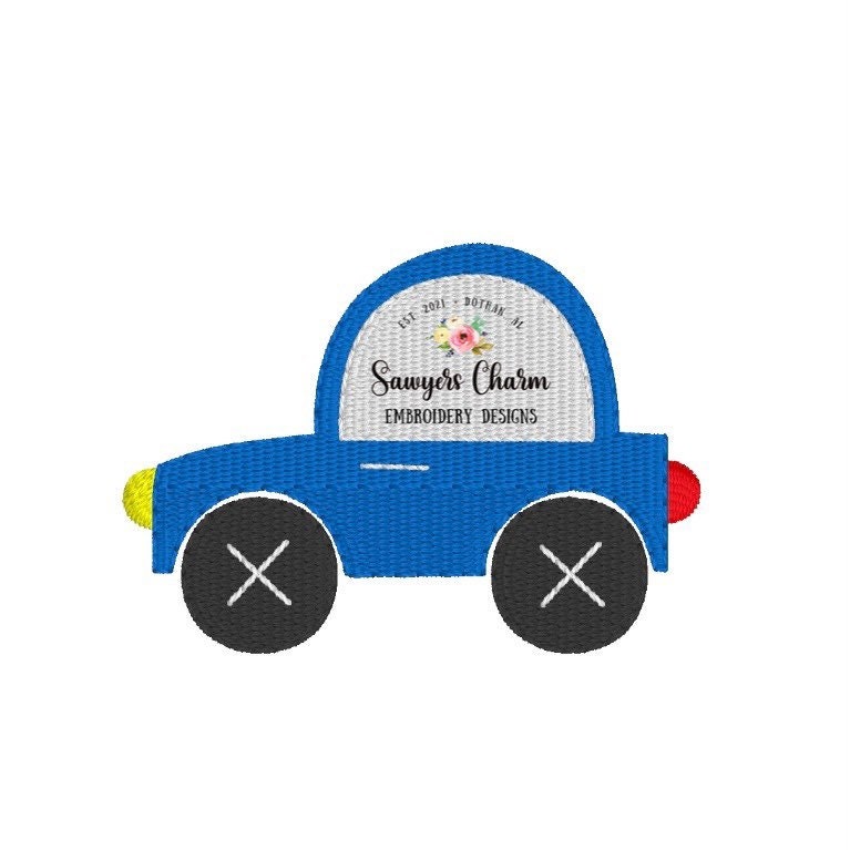 Mini car fill stitch machine embroidery design file, transportation, perfect for monograms, beep beep, quick stitch