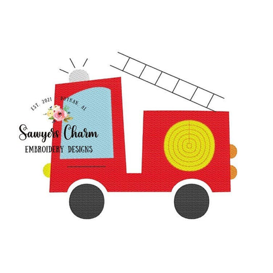 Fire truck sketch stitch machine embroidery design file, quick stitch, bean stitch, transportation, fire hose, first responder