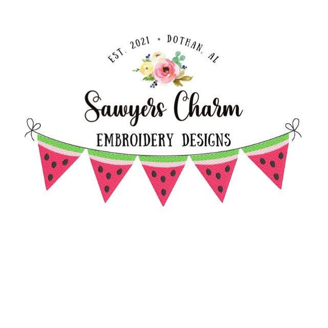Watermelon sketch bunting banner machine embroidery design file, quick stitch, bean stitch with bows, summer