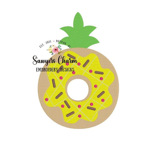 Pineapple donut sketch machine embroidery design file, bean stitch, vintage stitch, summer snack, sprinkles