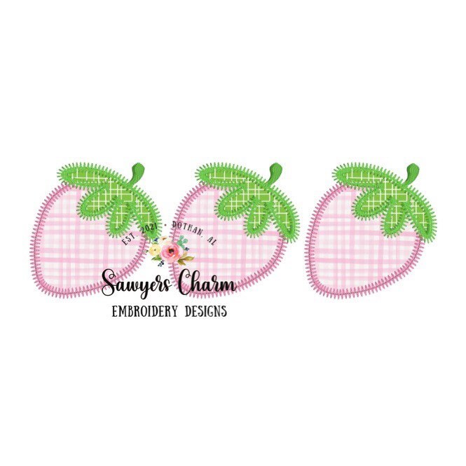 Strawberry trio zig zag applique machine embroidery design file, quick stitch, fruit, summer and spring, garden