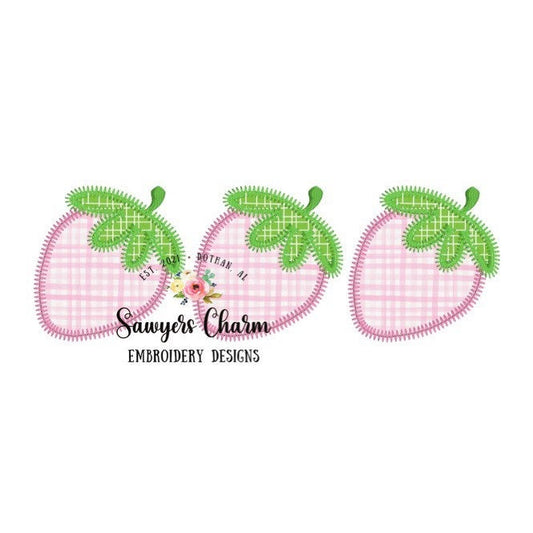 BUNDLE Strawberry trio zig zag applique AND sketch machine embroidery design file, quick stitch, fruit, summer and spring, garden