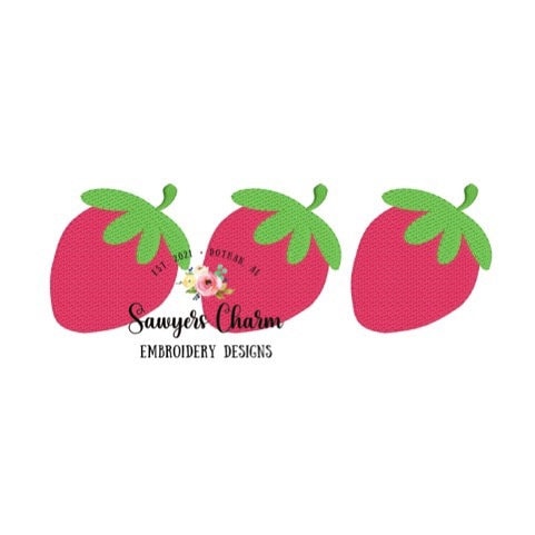 Strawberry trio sketch machine embroidery design file, quick stitch, fruit, summer and spring, garden