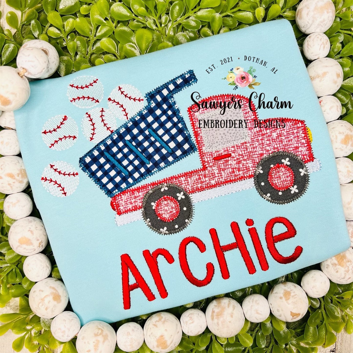 Baseball sports dump truck zig zag machine applique design embroidery file, sketch stitch baseballs