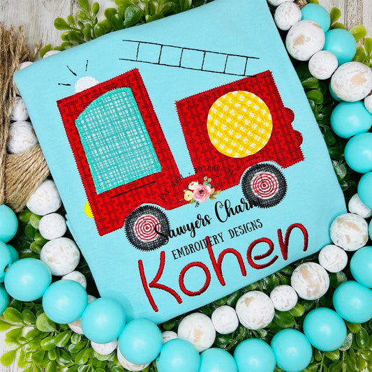 BUNDLE Firetruck zigzag and bean stitch machine applique embroidery file, vintage stitch, quick stitch