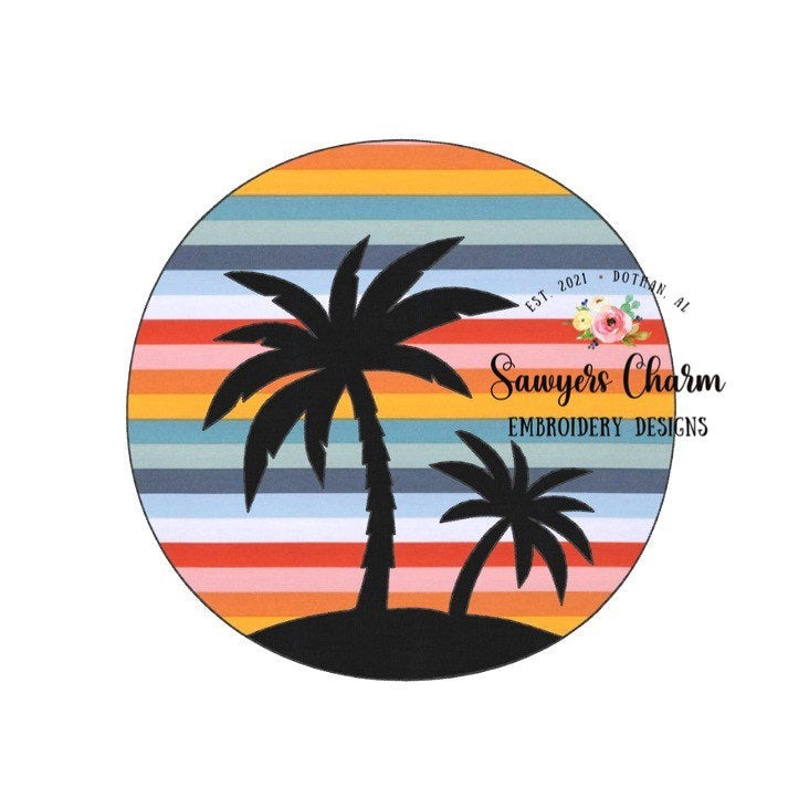 BUNDLE Beach Palm trees silhouette bean stitch applique & sketch stitch, machine embroidery design file, quick stitch, summer, nautical