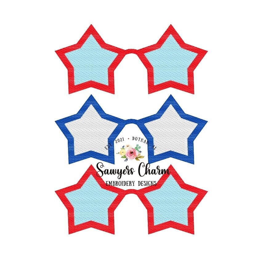 Patriotic star summer sunglasses trio sketch machine embroidery design file, sunnies, shades, vintage, red white blue, July 4th