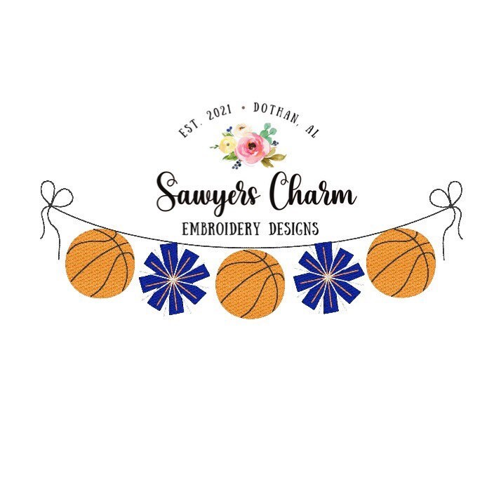 BUNDLE Sports Basketball/cheerleading bunting banner sketch design embroidery file, cheerleading pom poms, bean stitch, with and without bow