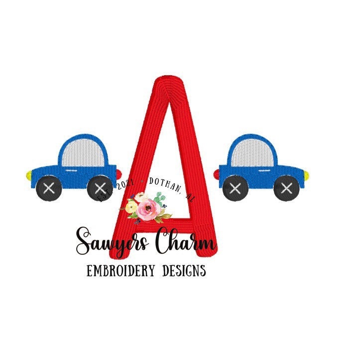 Mini car fill stitch machine embroidery design file, transportation, perfect for monograms, beep beep, quick stitch