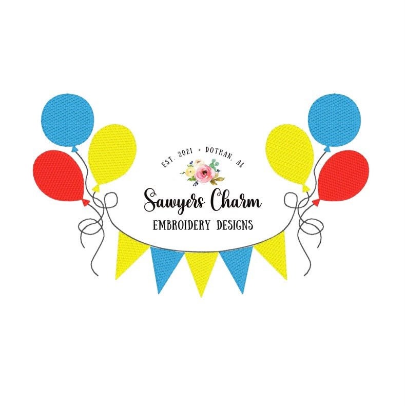 Birthday balloons bunting banner sketch machine embroidery design file, quick stitch, bean stitch, celebration, perfect for name or monogram
