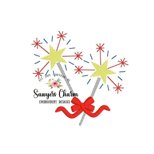 BUNDLE Mini sparklers with and without bow machine embroidery design file, quick stitch, bean stitch, stars stripes, red white blue July 4th
