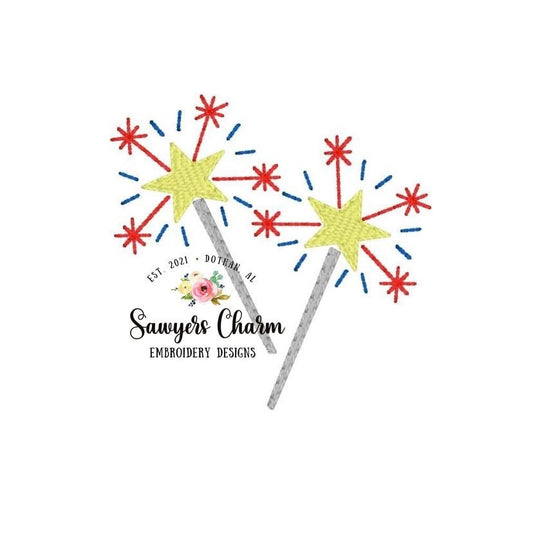BUNDLE Mini sparklers with and without bow machine embroidery design file, quick stitch, bean stitch, stars stripes, red white blue July 4th