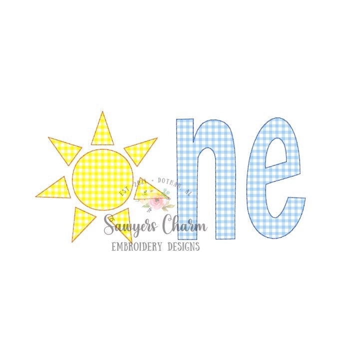 Sunshine ONE bean stitch applique, machine embroidery design file, quick stitch, birthday, first birthday, you are my sunshine
