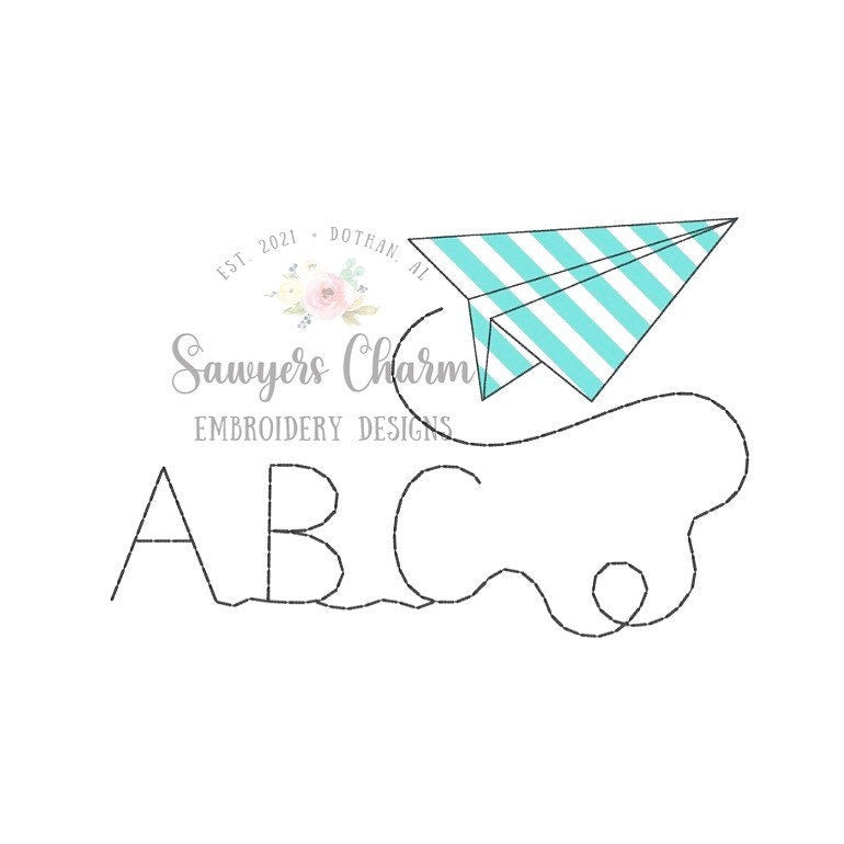 BUNDLE Paper airplane ABC machine embroidery design file applique, bean stitch, zig zag, and sketch stitch, back to school, quick stitch