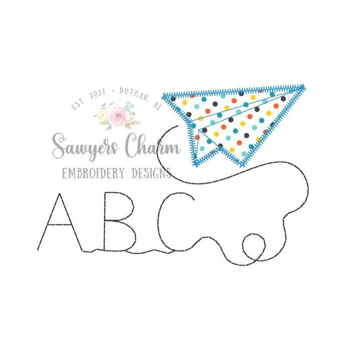 BUNDLE Paper airplane ABC machine embroidery design file applique, bean stitch, zig zag, and sketch stitch, back to school, quick stitch