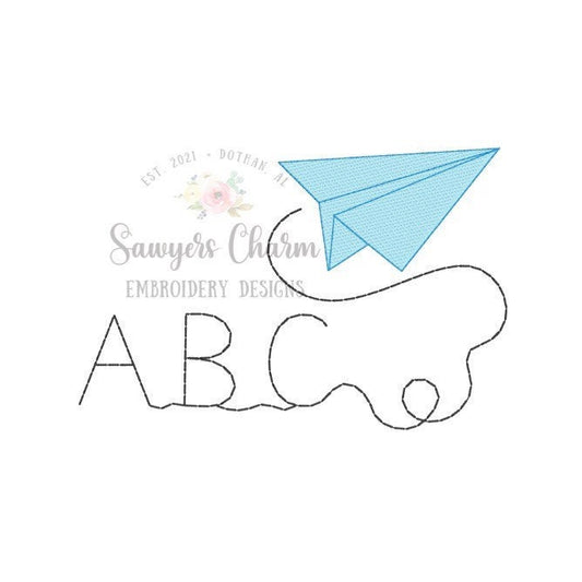 BUNDLE Paper airplane ABC machine embroidery design file applique, bean stitch, zig zag, and sketch stitch, back to school, quick stitch