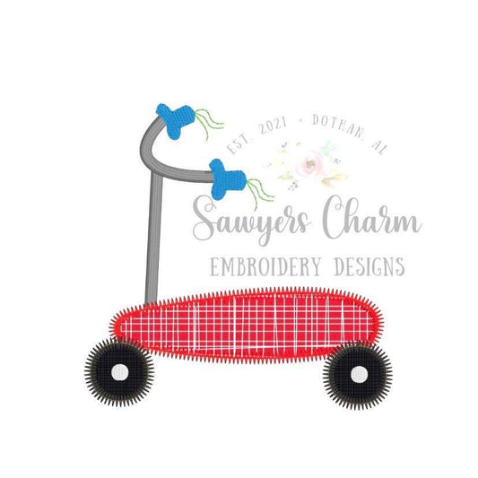 Scooter zigzag machine applique, embroidery design file, quick stitch, satin stitch, fill stitch, skateboard, playground, transportation