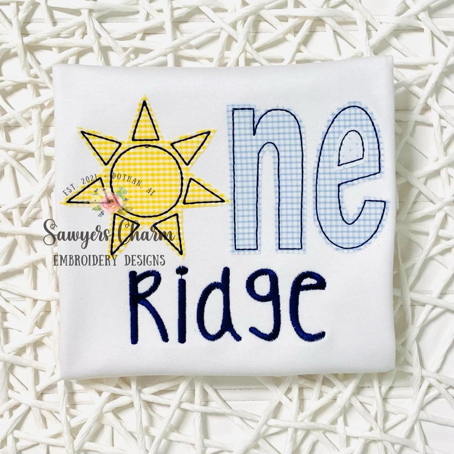 Sunshine ONE bean stitch applique, machine embroidery design file, quick stitch, birthday, first birthday, you are my sunshine