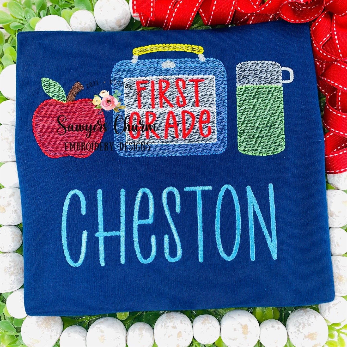 BUNDLE Lunchbox trio with apple/thermos sketch stitch machine embroidery design file, quick stitch, back to school, with and without bow