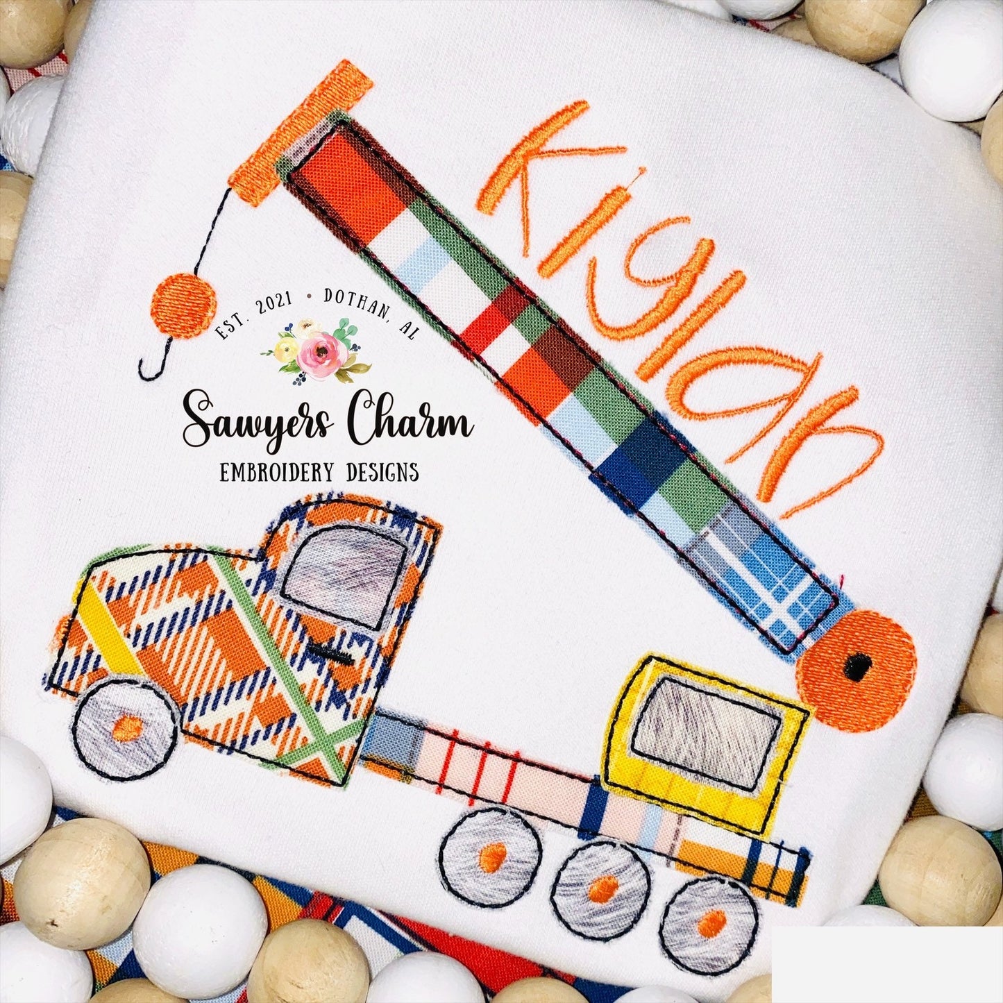 BUNDLE Construction crane sketch design AND bean stitch machine applique design embroidery file