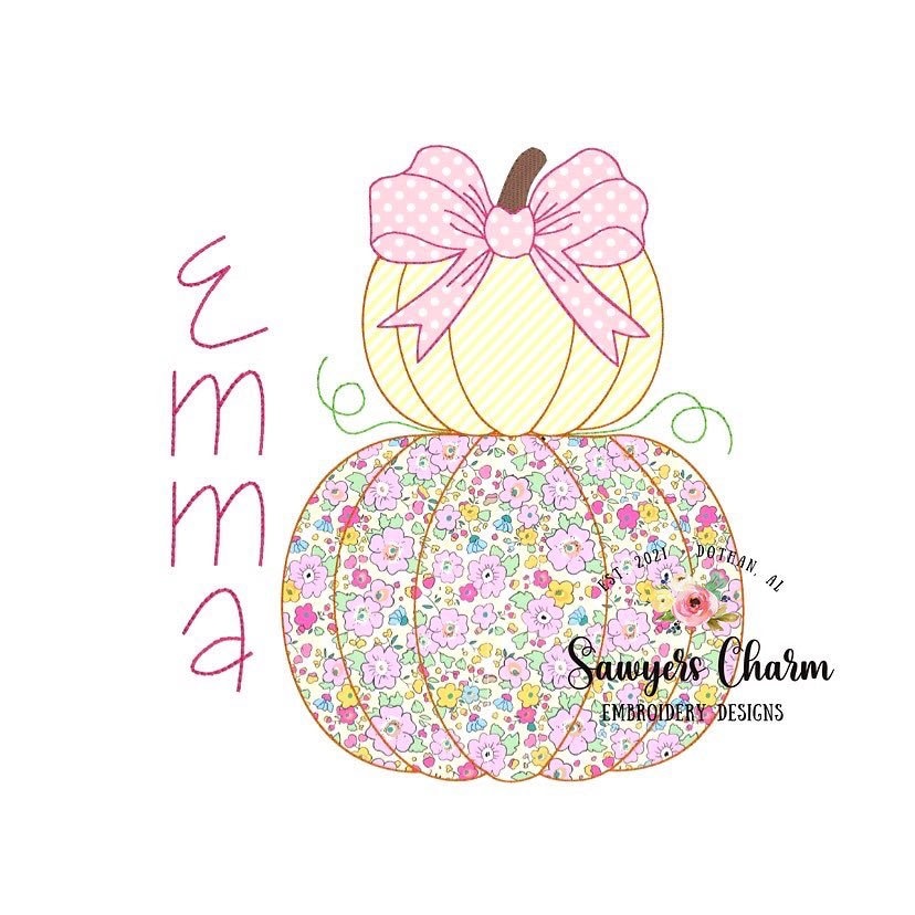 BUNDLE Stacked pumpkins with and without bow, bean stitch applique design file, fall, halloween, fall leaves, pumpkin patch, quick stitch