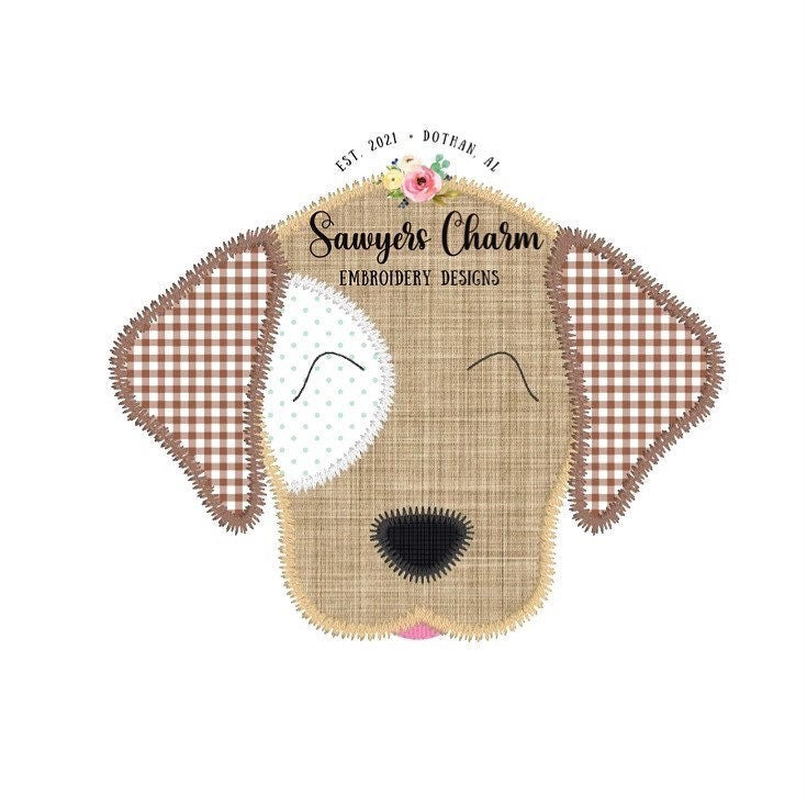 BUNDLE Puppy dog zig zag applique, machine embroidery design file, with & without satin stitch coquette bow, quick stitch, lab, spot, fuzzy fur