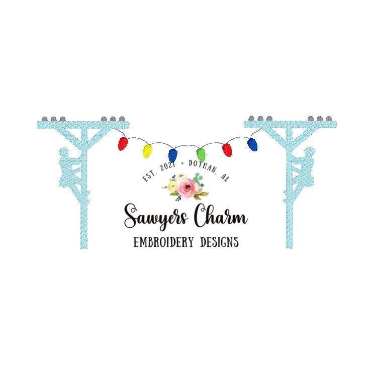 Christmas lights lineman bunting banner sketch stitch machine embroidery design file, quick stitch, holidays, bean stitch