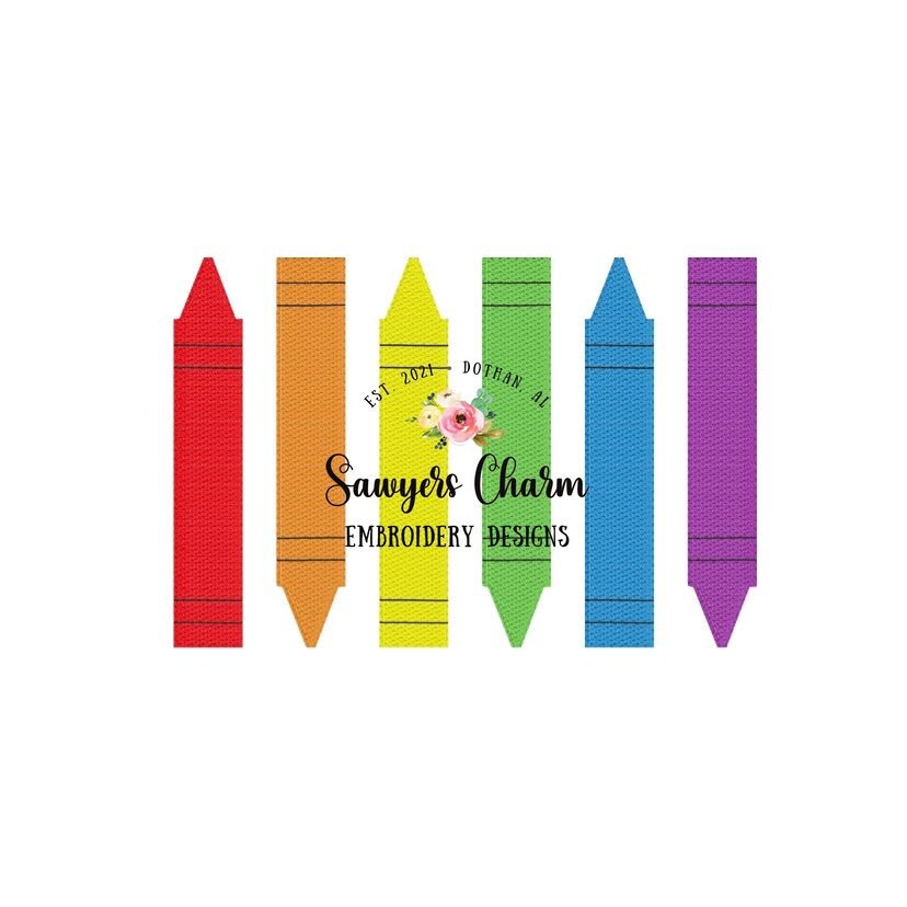 Sketch crayons in a row machine embroidery design file, quick stitch, monograms, quick stitch, colors, back to school, bean stitch