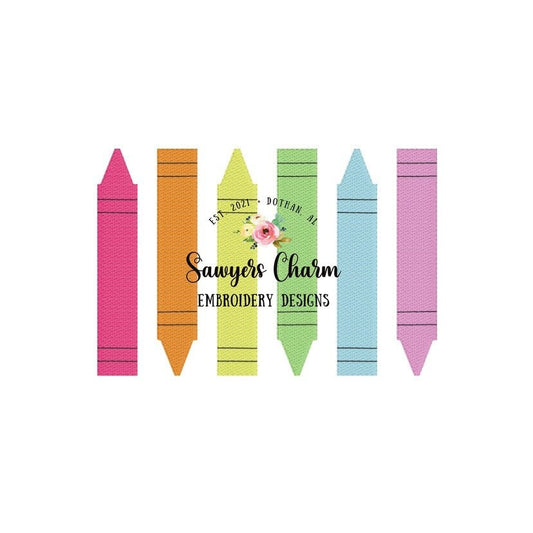 Sketch crayons in a row machine embroidery design file, quick stitch, monograms, quick stitch, colors, back to school, bean stitch