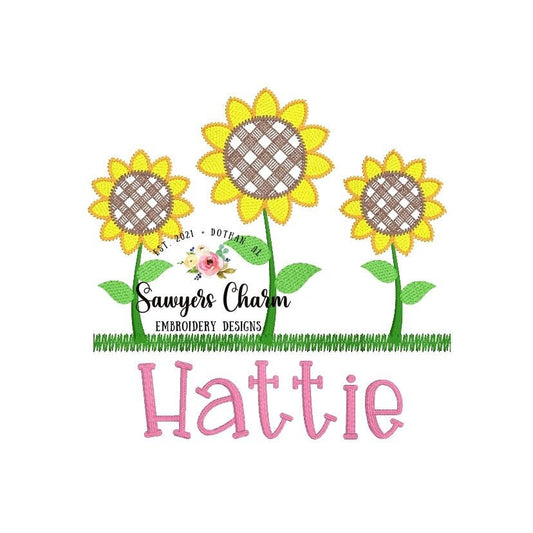 Gingham sunflowers trio sketch stitch embroidery design file, fall, harvest, fall leaves, floral, quick stitch, summer, spring